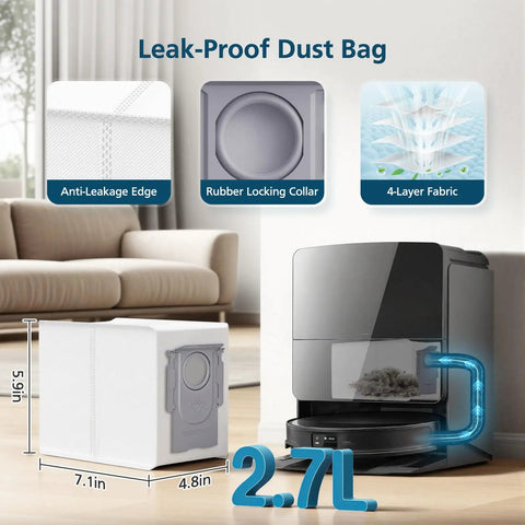 Roborock Compatible Accessories Kit For 10R And 20 Series Qrevo CurvX And Edge 2 Replacement Parts With Precise Fit Easy Install Durable Build And Great Value Upgrade For Your Vacuum Cleaner, 2.7L dust bag