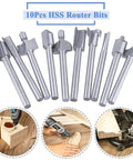 10 Piece HSS Pro Grade Router Bits Set With Titanium Coating One Eighth Inch Shank Thirty Eight Millimeter Length next to usage examples