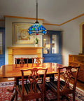 Dining room with Tiffany Style Stained Glass Pendant Light 12 Inch Wide Antique Blue Dragonfly Hanging Lamp With Adjustable 67 Inch Chain