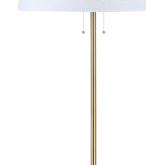 63 Inch Brass Gold Modern Glam LED Floor Lamp With White Linen Empire Shade, Pull Chain, UL Listed, LED Bulb Included, close-up view