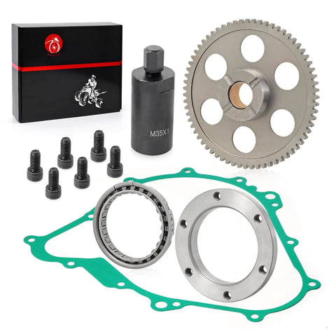 Flywheel Puller And Starter Clutch Kit With Idler Gear, One Way Bearing, And Gasket For Yamaha Grizzly Kodiak 400 450 And Wolverine 450 ATV