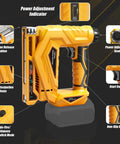 Smooth Operator 3 In 1 Cordless Brad Nailer Compatible With Dewalt 20V Max Battery Tool Only showing power adjustment features and handle.