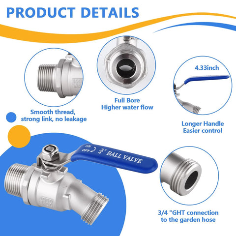 Full-flow 304 stainless hose bibb with blue lever handle; 3/4 in. NPT male threads and 3/4 in. GHT hose connection.