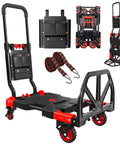 2 In 1 Folding Hand Truck Dolly Cart Heavy Duty Moving Carrier with foldable wheels and telescoping handle, 330lbs capacity, red