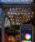Smart Outdoor String Lights 49 Ft RGBW With 15 LED Bulbs App And WiFi Control Alexa Compatible IP65 Waterproof over pergola.
