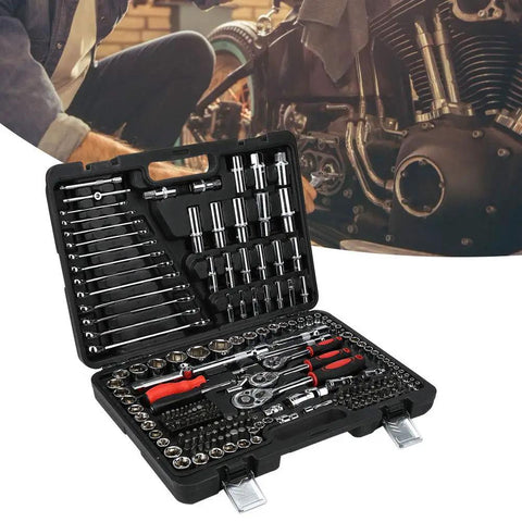 Pro Grade 215 Piece Ratchet Wrench Set With Sockets Kit Multi Drive For Auto Repair And Home Maintenance Chrome Vanadium Steel