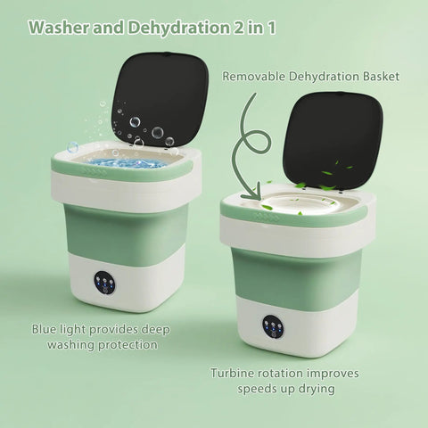 Nifty Portable Washer Compact Foldable With Quick Spin Mode And Three Clean Settings, 2-in-1 washer with dehydration basket.