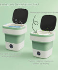 No Sweat Portable Folding Washer And Spin Dryer Combo For Dorm Rooms And Road Trip Getaways with removable dehydration basket.