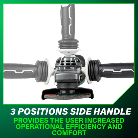 Front view of Cordless Brushless 6 Inch Angle Grinder With Variable Speed Paddle Switch, 36V Power Tool showing three-position handle