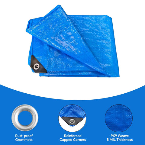 8x10 Ft Tarp Pack Of 4 Ultra Durable 5 Mil Waterproof Poly Tarps with reinforced edges and 20 inch grommets in folded view
