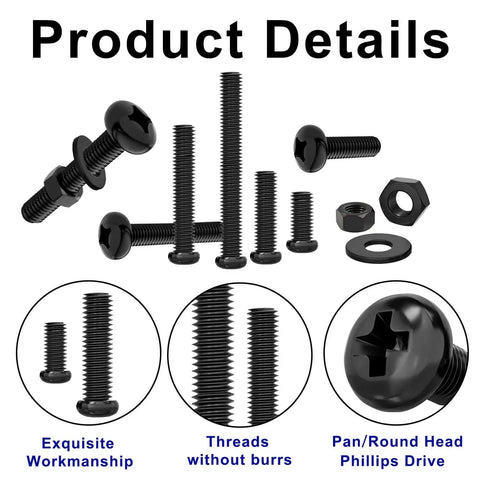 All In One 900 Piece Round Head Screws Kit M2 M2.5 M3 Bolts Nuts And Washers Phillips Drive Pan Head Machine Screws Carbon Steel