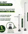 Adjustable Window Security Bar 11 To 18 Inches Portable Short Sliding Window Lock Easy Install For Kid Safe And Anti Theft Rubber Base For Vertical And Horizontal Windows White, showing adjustable range and rubber base.