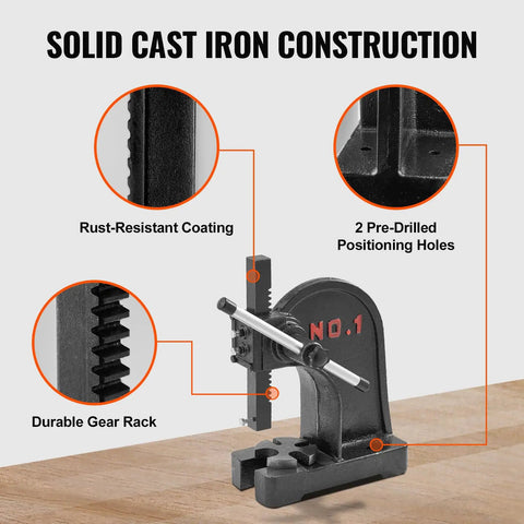 1 Ton Manual Arbor Press For Stamping Bending And Forming Cast Iron Desktop Hand Press With 5.9 Inch Stroke detail view