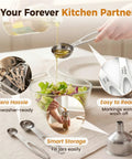 13 Piece Stainless Steel Measuring Cups And Spoons Set With Funnel For Baking And Cooking, dishwasher safe, in use with salad