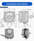 Diagram of 120V Shaded Pole Condenser Fan Motor For Refrigeration Equipment Evaporators with detailed dimensions and side view
