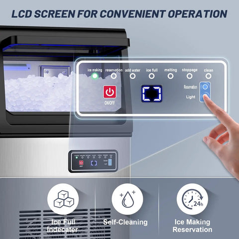 LCD screen display on Nugget Ice Maker Machine With 100 Lbs Per Day Output, Stainless Steel Under Counter Ice Machine