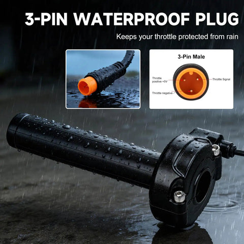 Full Twist Throttle Grip Kit Waterproof 3 Pin For 12V-72V Ebike Scooter Mountain Bike And Dirt Bike Plug N Play Designed For 7 8 Inch Handlebars Quick Twist Action
