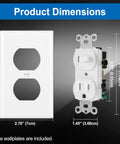 Two Pack Combo Toggle Light Switch And Duplex Outlet dimensions with wall plate, 15 Amp 125V, UL Listed, White.