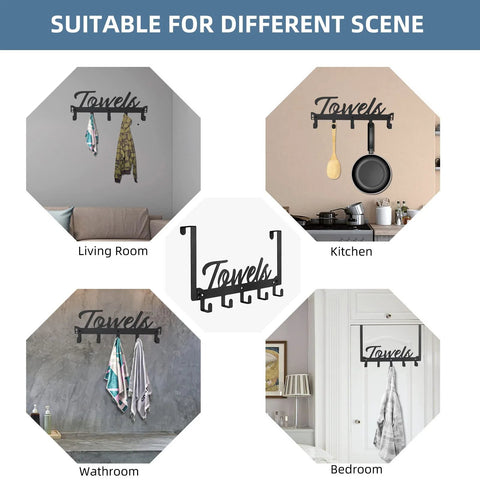 Over The Door Hooks 5 Coat Hooks Towel Rack For Bathroom And Kitchen Heavy Duty Door Hanger displayed in multiple rooms