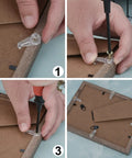 Installation process of Top Tier 50 Pack Cabinet Glass Retainer Clips with gold screws on door panels.