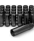 Black Chrome M14x1.50 Duplex Lug Nuts With Key 7 Spline Drive For Aftermarket Wheels 24 Pack displayed with key