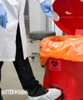 Heavy Duty Biohazard Stickers And Warning Decals Built Tough For Labs And Hospitals Includes Straight Up Essential Durable Vinyl Labels In A Solid Pack Of Ten For Zero Hassle Safety on red biohazard waste bin.
