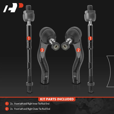 Front Inner Outer Tie Rod End Kit Direct Fit For Chevy Caprice 2011 2013 And Pontiac G8 2008 2009 To Fix Uneven Tire Wear, Eliminate Loose Or Shaky Steering, Squeaks, And Improve Steering Response. 4-piece black steel set