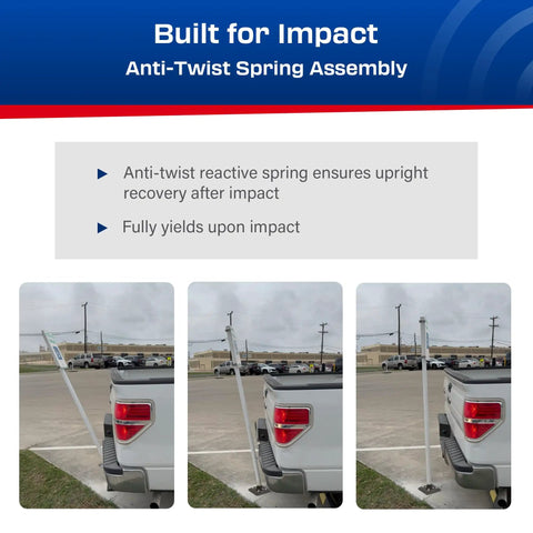 Flexible Handicap Parking Sign Post With Quick Bounce Back Spring System For Reserved Accessible Spots Super Slick Aluminum Build demonstrates anti-twist feature.