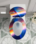 Elongated Toilet Seat Soft Close for Bathroom with colorful design, installed on standard toilet, viewed from above.