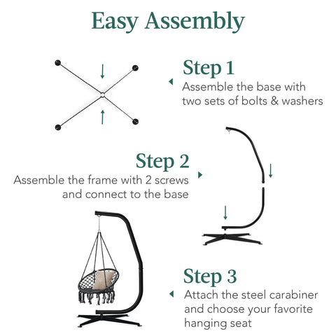Assembly steps for Rugged Metal Hanging Hammock C Stand For Chair Stand Only With Weather Resistant Powder Coated Steel Wide 4 Leg Offset Base