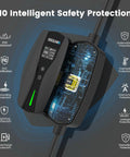Plug And Play Level 1 And 2 Ev Charger With Adjustable 16 Amp Current And J1772 Connector showcasing 10 safety features.