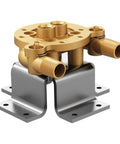 Freestanding Tub Filler Kit With Single Riser For Floor Joist Concrete Mounting valve manifold and brackets close-up