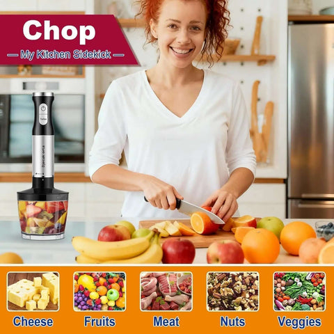 Heavy Duty Handheld Immersion Blender Featuring A Badass 1100 Watt Motor And Zero Fuss Variable Speed Control For Perfect Pureeing Ice Crushing And Whisking Tasks While Keeping Life Smooth with fruits and vegetables