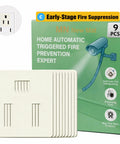 Nine pack heat activated fire suppression patches for outlets, power strips, and electrical devices next to product box