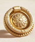 Dope Vintage Solid Brass Ring Pull Drawer Knob in Satin Gold Finish with Antique Bronze Accents, Detailed Floral Design