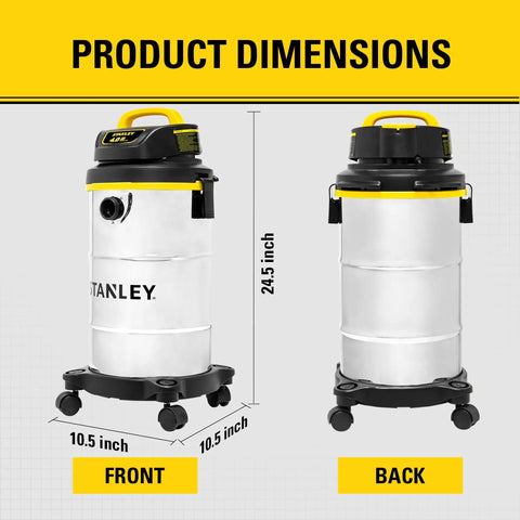 Dimensions of Beast Mode Suction 4 Peak HP Shop Vacuum Wet Dry 5 Gallon With Stainless Steel Drum 85 CFM Power