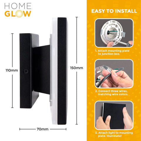 Side view of Edge LED Wall Light Indoor Outdoor Black Modern Sconce, Waterproof IP65, Warm White 3000K, 660 Lumen installation guide.