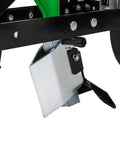 Close-up of zinc plow blade and row marker on Walk Behind Garden Push Seeder Planter With Six Seed Plates For Up To 20 Varieties