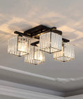 4 Light Rectangular Modern Crystal Chandelier Pendant Fixture For Dining Room Living Room Kitchen Hallway Geometric Hanging Lighting With Sparkling Crystals And Dope Home Decor on ceiling