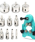 11 Piece Diamond Tile Hole Saw Set With Guide Jig for Ceramic Glass Tile Porcelain Marble with 10 drill bits and guide