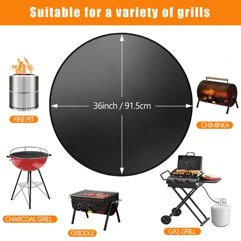 36 Inch Round Fire Pit Mat 2000 Fahrenheit Heat Resistant Fireproof Pad For Deck Patio Under Grill And Fire Pit Protecting Surfaces From Sparks During Bonfires And Solo Stove Bonfire Use shown with various grill types.