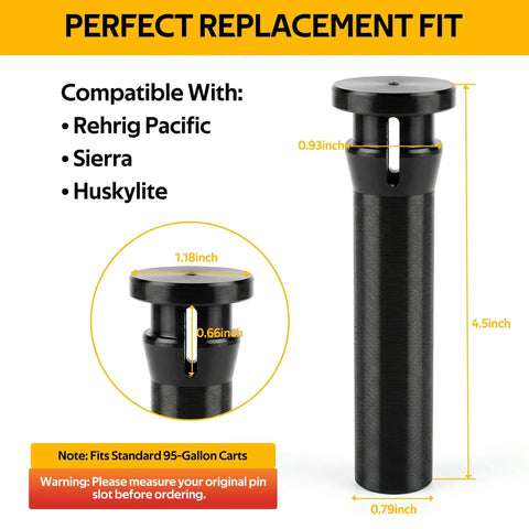 Diagram of Two Pack CNC Solid Nylon Trash Can Lid Hinge Pins Not 3D Printed For Rehrig Sierra And Huskylite 95-Gallon Wheelie Bins.