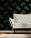 Elegant Poppy Metallic Blue Gold Wallpaper With Fibrous Texture Top Shelf Eco Friendly Wallcovering Paste The Wall Killer Accent Panel Made In USA applied on a black wall.