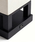 Close-up of the Maxwell Bedside Lamp With USB Port For Bedroom And Living Room Cozy Wood Frame Nightstand Light base with USB port.