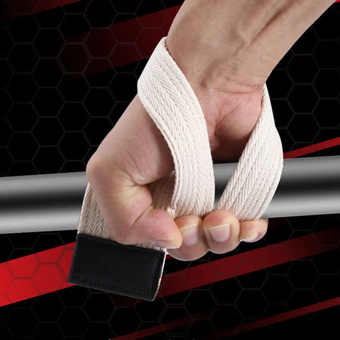 Close-up of hand gripping bar with 2 Pack Lifting Wrist Straps And Grip Booster Belts For Weightlifting And Strength Training Durable Polyester Anti Slip Easy To Use For Men And Women Red Great For Barbell Curls Shrugs And Deadlifts