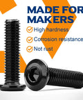 M6 X 100mm Flat Head Hex Socket Cap Screws Heavy Duty Stainless Steel 304 Black Oxide Countersunk furniture bolts shown from the side.