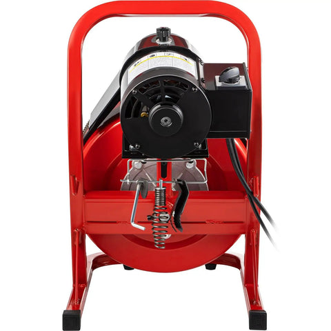 Heavy Duty Electric Drain Auger Kit With Cutter And Anti Slip Glove, close-up of motor with steel core cable.