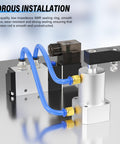 Workhorse Pneumatic Rotary Clamping Cylinder With 90 Degree Turn, 20mm Bore, Aluminum Body with M5 Port and hose connections