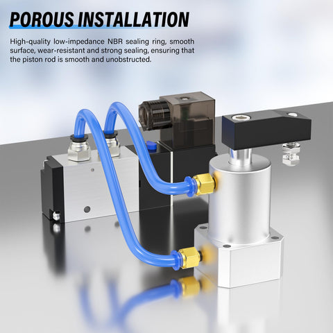 Workhorse Pneumatic Rotary Clamping Cylinder With 90 Degree Turn, 20mm Bore, Aluminum Body with M5 Port and hose connections