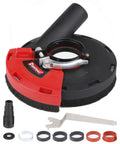 Universal 5 Inch Angle Grinder Slurp Guard Dust Shroud With Quick Clamp Fitting And Shop Vac Hose Adapter For 39 To 51mm Grinders with removable edge piece.
